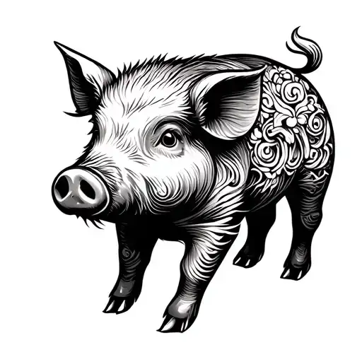 Asian Style Pig Zodiac Black And White