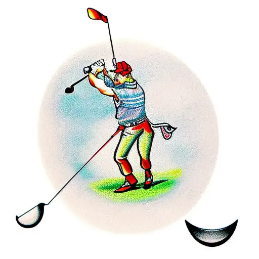 Golfer Swinging A Club With Viking Runes In The Background