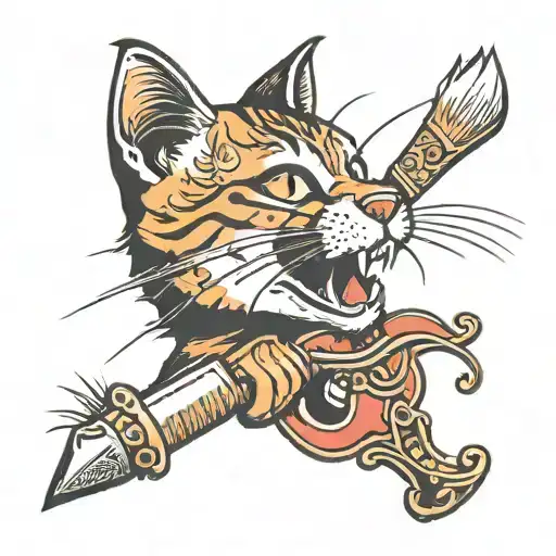 A Cat Biting A Paintbrush