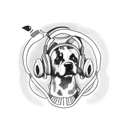 A Traditional Tattoo Of A Dog Wearing Headphones And Listening To Rock Music