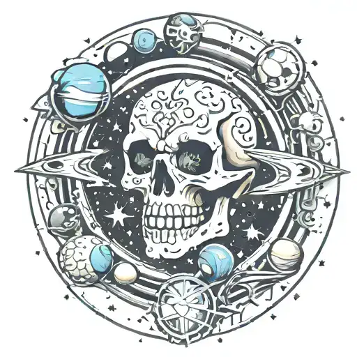 Skeleton Western Space Surrounded By Planets Cartoon
