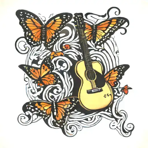 Thunderbolt Butterflies Forming The Shape Of A Guitar