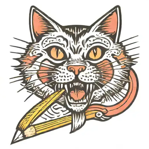 A Cat Biting A Pencil