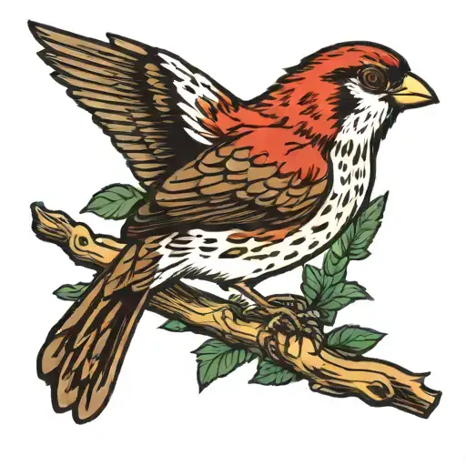 Traditional Sparrow Holding Scroll In Beak