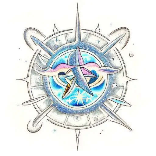 A Celestial Scene With Pisces Constellation And Poseidon's Trident In The Night Sky