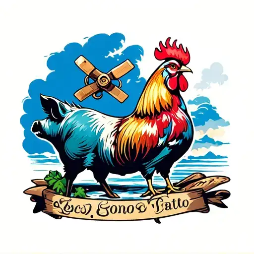 Pig And Rooster With Propeller And Load Line Symbol