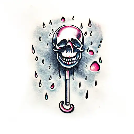 A Skull Holding An Umbrella With Rain Drops