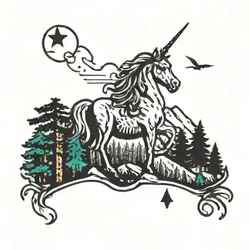 Appalachian Trail Symbol And Unicorn And Trees And Mountains