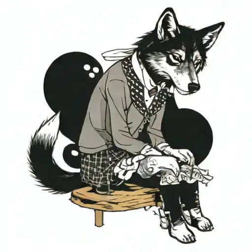 A Anthro Wolf Wearing Thigh High Socks A Skirt And A Collar