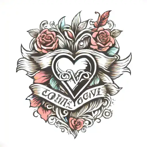 Love Heart With Banner Surrounding Symbol Family
