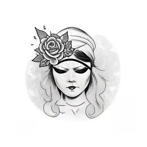 Dark Blindfold Girl With Flower Background