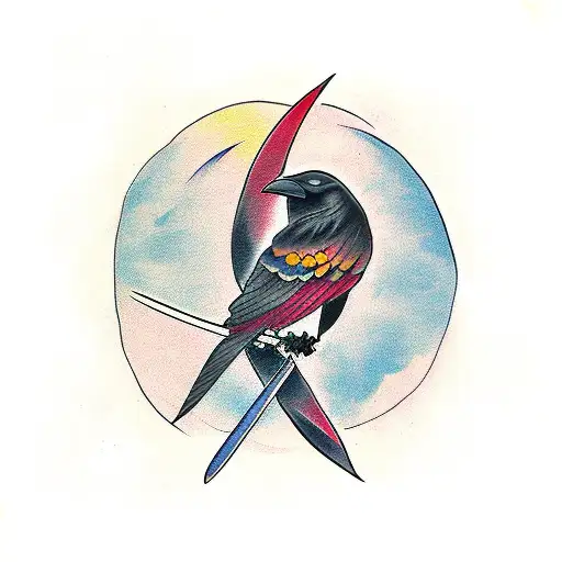 Crow Holding A Katana For My Back