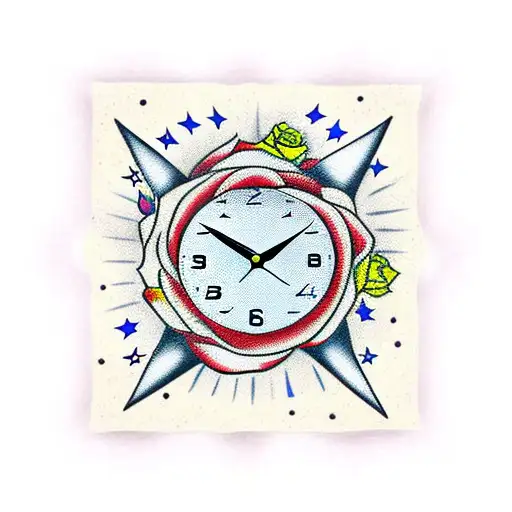 Clock With Stars And Roses