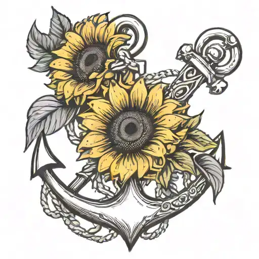 Anchor And Sunflower Intertwined