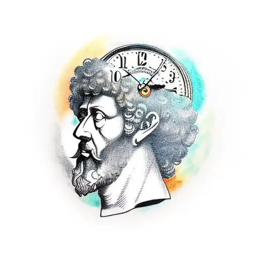 Old Marcus Aurelius With Clock That Is Broken From A Lightning Strike