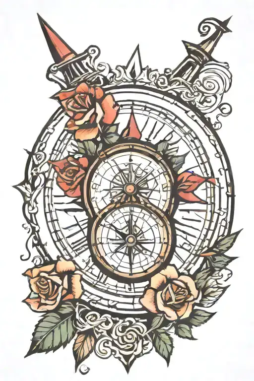 Compass Above Clock Above Rose