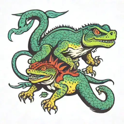 A Playful Tattoo Of A Dog And A Lizard Playing Together