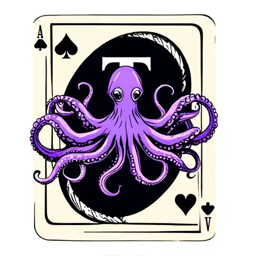 Purple Octopus With The Letter T On Playing Cards