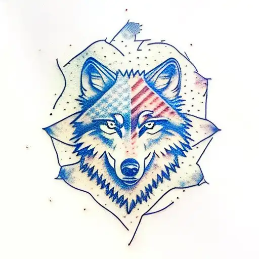 Wolf Head With Tattered Thin Blue Line Flag Background