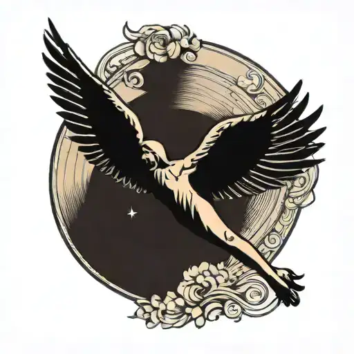 Icarus Flying Above Or Towards The Sun And His Fall Below Memento Vivere