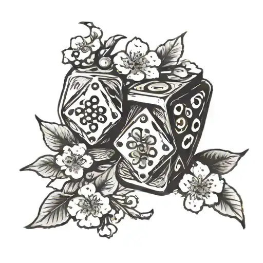 20 Sided Dice With Cherry Blossoms Wrapping Upward From Ankle