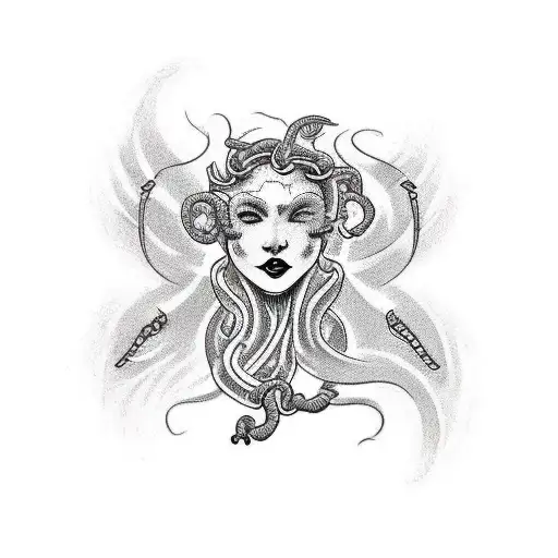 A Mesmerizing Tattoo Of A Dancing Medusa In Blackwork Style