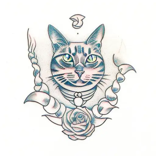 Silhouette Cat Tattoo Looking Back