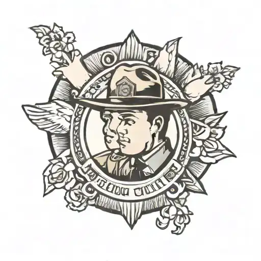 A Traditional Style Tattoo Of Children Holding Hands In A Circle Around The Ohio State Trooper Badge