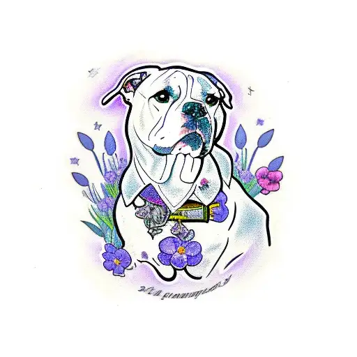 Pitbull Dog Sitting In A Lavender Field