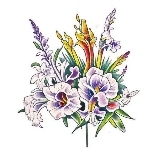 Gladiolus And Chrysanthumun With Bird