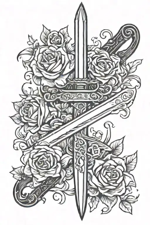 Sword With Flowers Wrapped Around The Sward With Blood Dripping From The Blade