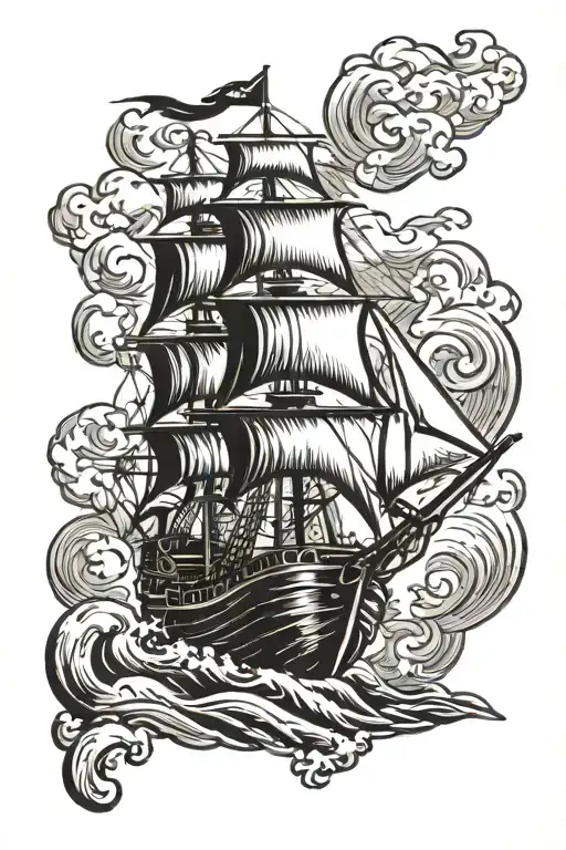 Pirate Ship On Rough Seas