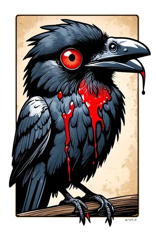 A Crow With Itachi Sharingan Eyes And Blood Dripping From Its Eye