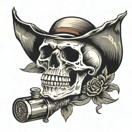 Skull Head Holding Liquor Bottle