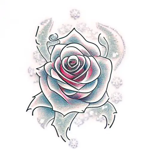 Rose With Snow And The Stem