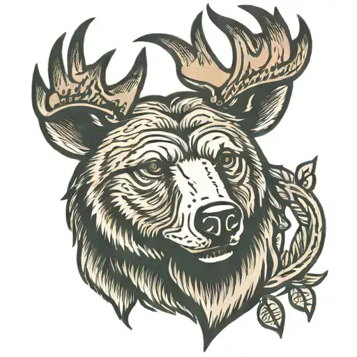 Bear Head With Deer Antlers