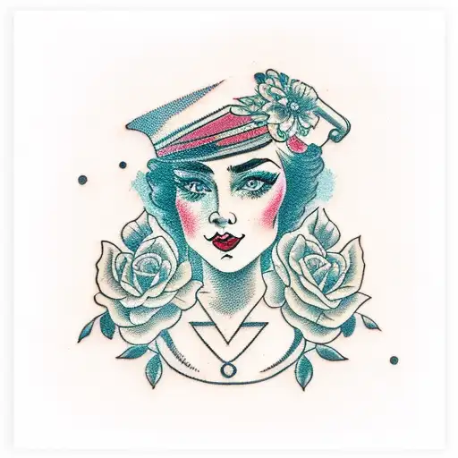 Traditional Lady Head With Bold Florals And Open Book Frame