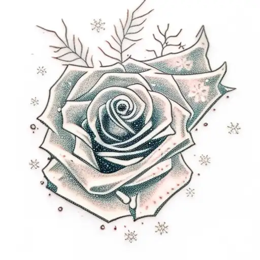 Rose With Snow And Stem