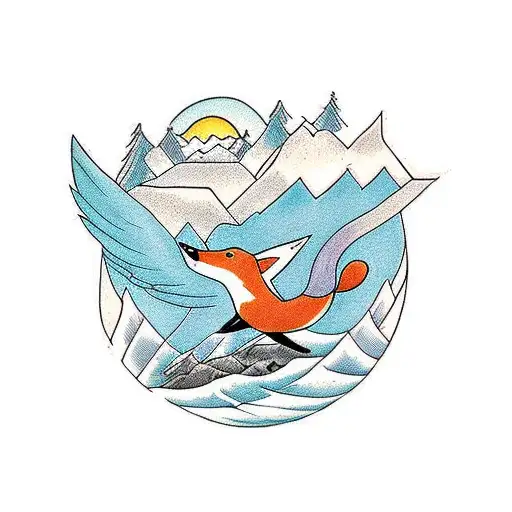 A Fox And A Flock Of Crows Soaring Through The Mountains