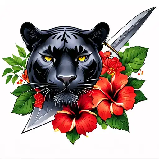 Panther And Dagger With Hibiscus Flowers