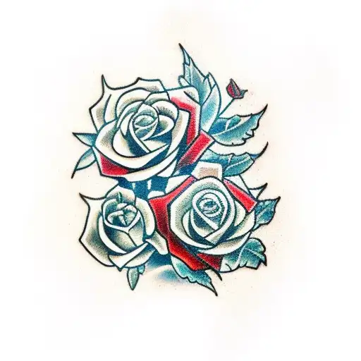 Three Red Roses With Stalks In A Moon Light Background