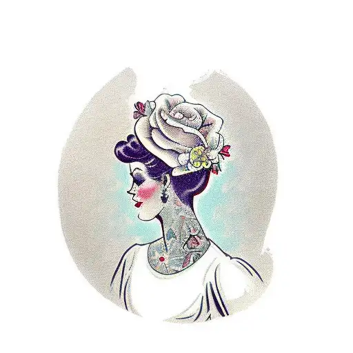 Vintage Lady Profile Reading An Opened Book Surrounded By Bold Floral Frame