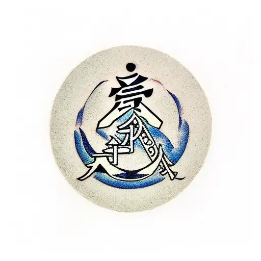 A Traditional Japanese Kanji Symbol For 'Strength' With A Karate Silhouette