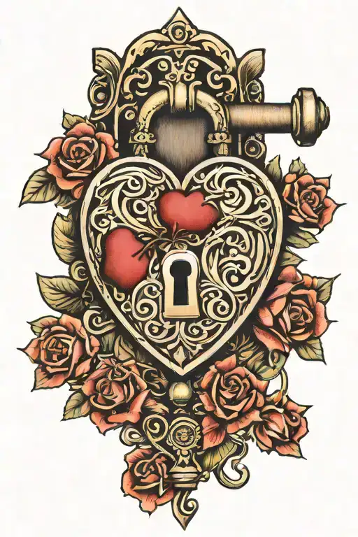 Beautiful Heart Shaped Lock With Attached Key Design