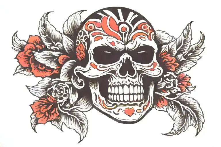 Half Japanese War Mask Half Skull