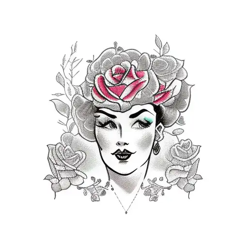 Vintage Lady Head Profile With Open Page Book Surrounded By Florals