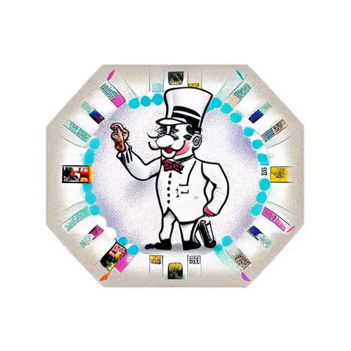 Monopoly Man Rolling Diamond With Gold Bars And A Scale On The Side With Smoke