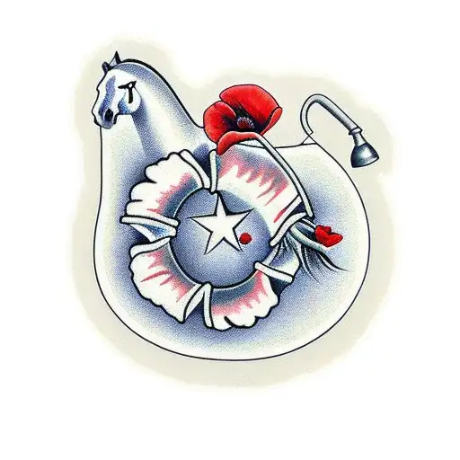 Horse Shoe With Poppies At Base