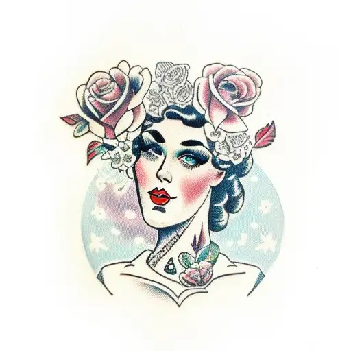 Vintage Lady Head With Bold Florals And Open Page Book Frame