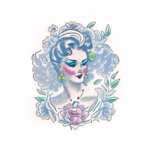 Vintage Lady Head With Bold Florals And Open Book Frame